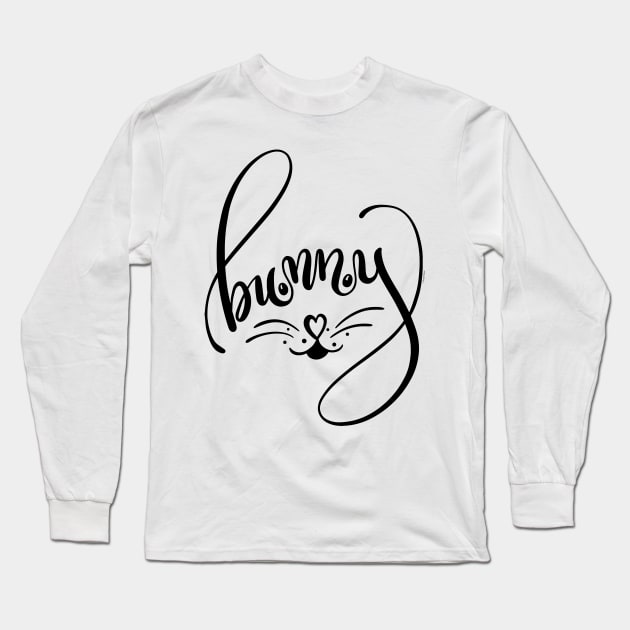 Bunny Word Art  Bunny Face Hand Lettered Design Long Sleeve T-Shirt by DoubleBrush